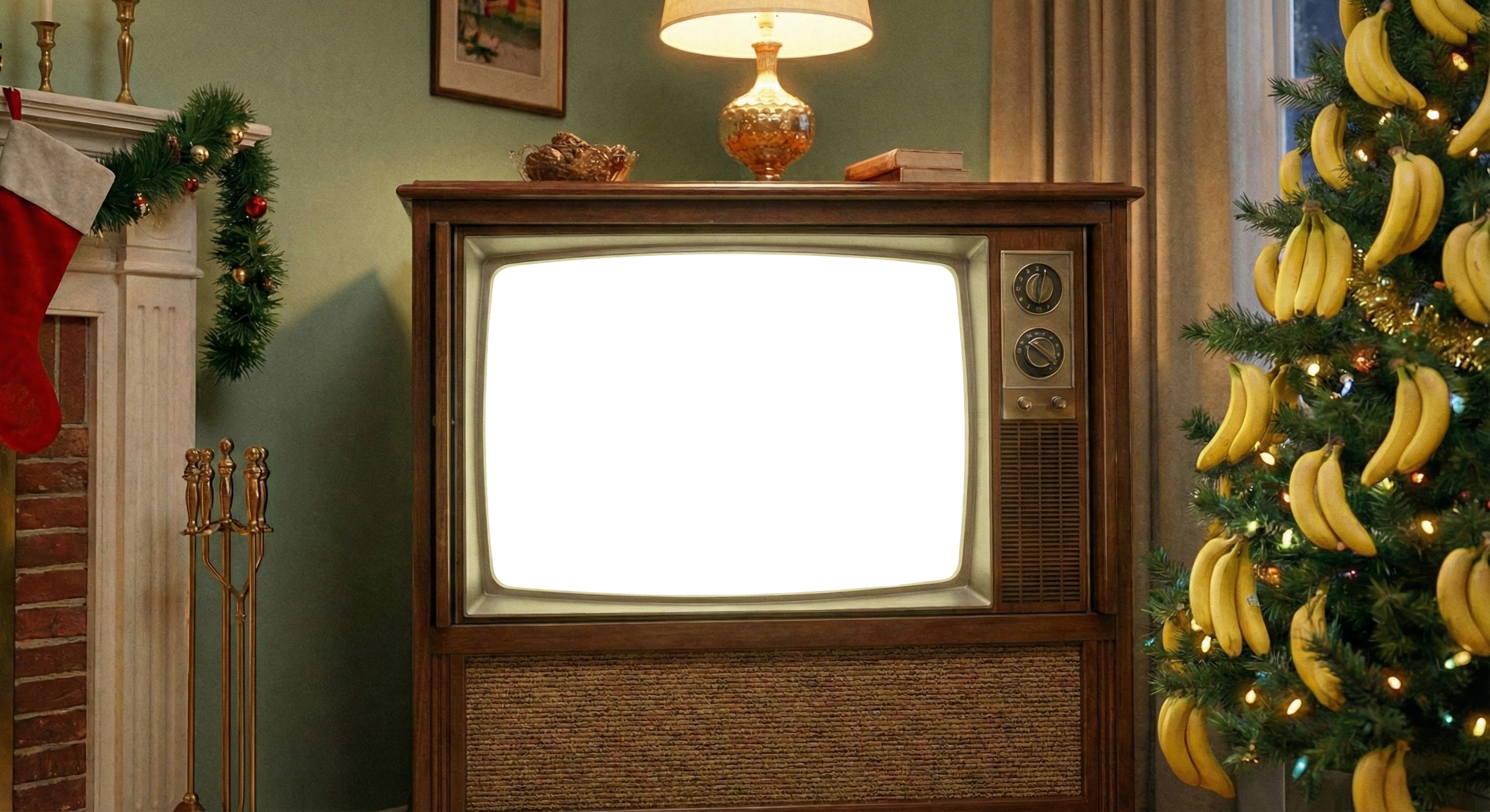 1950s living room with lamp on